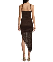 Jump Glitter Ruched Asymmetrical Hem Bodycon Dress