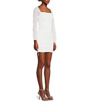 Jump Glitter Square Neck Ruched Long Sleeves With Ties At Hemline Dress