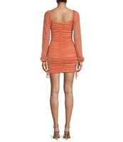 Jump Glitter Square Neck Ruched Long Sleeves With Ties At Hemline Dress