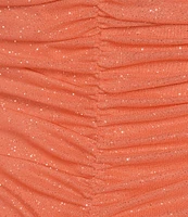 Jump Glitter Square Neck Ruched Long Sleeves With Ties At Hemline Dress