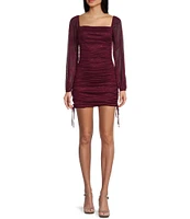 Jump Glitter Square Neck Ruched Long Sleeves With Ties At Hemline Dress