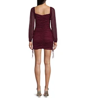 Jump Glitter Square Neck Ruched Long Sleeves With Ties At Hemline Dress