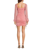 Jump Glitter Square Neck Ruched Long Sleeves With Ties At Hemline Dress