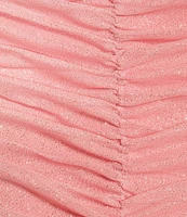Jump Glitter Square Neck Ruched Long Sleeves With Ties At Hemline Dress