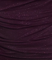 Jump Glitter Square Neck Ruched Long Sleeves With Ties At Hemline Dress