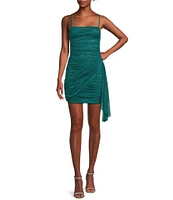 Jump Glitter Square Neck Spaghetti Strap Ruched Dress