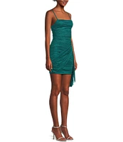 Jump Glitter Square Neck Spaghetti Strap Ruched Dress