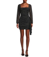 Jump Long Sleeve Square Neck Ruched Drape Detail Dress