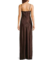 Jump Rhinestone Trim Drape Neck Long Dress
