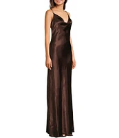 Jump Rhinestone Trim Drape Neck Long Dress