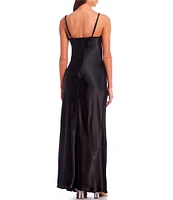 Jump Rhinestone Trim Drape Neck Long Dress