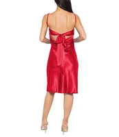 Jump Square Neck Sleeveless Satin Back Bow Tie Midi Dress