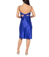 Jump Square Neck Sleeveless Satin Back Bow Tie Midi Dress