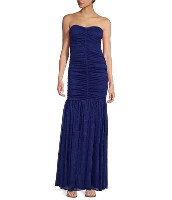 Jump Strapless Glitter Ruched Long Dress