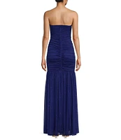 Jump Strapless Glitter Ruched Long Dress