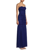 Jump Strapless Glitter Ruched Long Dress