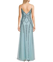 Jump V-Neck Sleeveless Beaded Long Dress