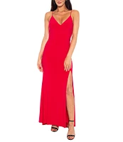 Jump V-Neck Sleeveless Side Slit Long Gown