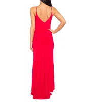 Jump V-Neck Sleeveless Side Slit Long Gown