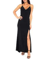 Jump V-Neck Sleeveless Side Slit Long Gown