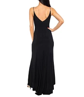 Jump V-Neck Sleeveless Side Slit Long Gown