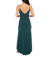 Jump V-Neck Sleeveless Side Slit Long Gown