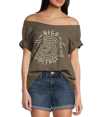 Junk Food Off The Shoulder Short Sleeve ACDC High Voltage T-Shirt