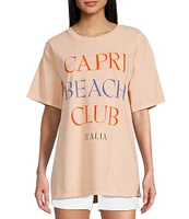 Junk Food Short Sleeve Crew Neck Oversized Capri Beach Club Graphic T-Shirt