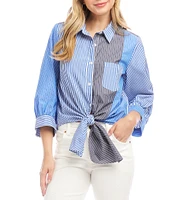 Karen Kane 3/4 Blouson Sleeve Mixed Stripe Tie-Front Top
