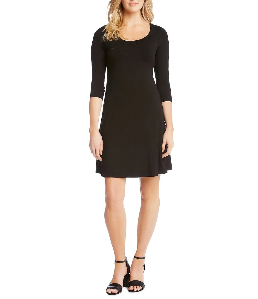 Karen Kane Scoop Neck 3/4 Sleeve Fit and Flare Knit Dress