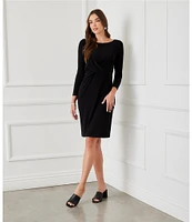 Karen Kane Amy Boat Neck 3/4 Sleeve Wrinkle-Resistant Sheath Dress