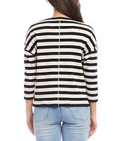 Karen Kane Boat Neck Drop Shoulder 3/4 Sleeve Knit Stripe Top