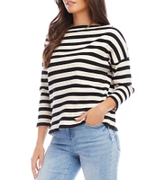 Karen Kane Boat Neck Drop Shoulder 3/4 Sleeve Knit Stripe Top