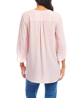 Karen Kane Bracelet Sleeve Asymmetrical V-Neck 3/4 Sleeve Top