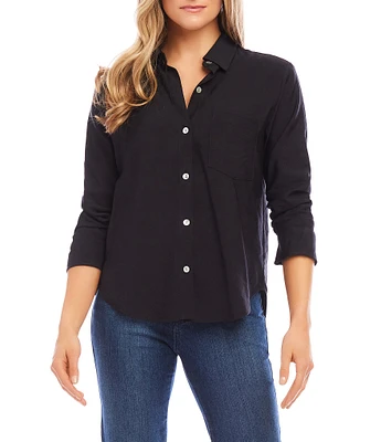 Karen Kane Button Down Collar 3/4 Ruched Sleeve Top