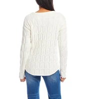 Karen Kane Cable Knit Boat Neck Long Sleeve Sweater