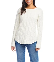 Karen Kane Cable Knit Boat Neck Long Sleeve Sweater