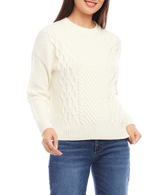 Karen Kane Cable Knit Crew Neck Long Sleeve Sweater