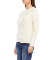 Karen Kane Cable Knit Crew Neck Long Sleeve Sweater