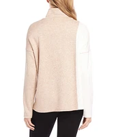 Karen Kane Color Block Funnel Neckline Long Sleeve Sweater