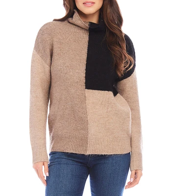 Karen Kane Color Block Cowl Neck Long Sleeve Sweater