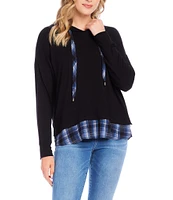 Karen Kane Contrast Hem V-Neck Long Sleeve Hoodie