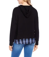 Karen Kane Contrast Hem V-Neck Long Sleeve Hoodie