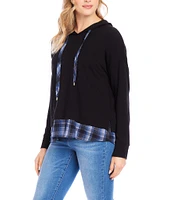 Karen Kane Contrast Hem V-Neck Long Sleeve Hoodie