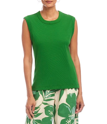 Karen Kane Cotton Blend Ribbed Crew Neck Tank