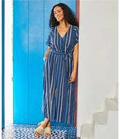 Karen Kane Cotton Embroidered Cuffed Sleeve Faux Wrap Midi Dress