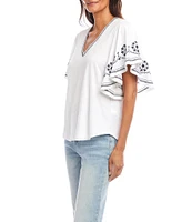 Karen Kane Organic Cotton Embroidered Flutter Sleeve Top