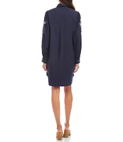 Karen Kane Cotton Poplin Embroidered Puff Sleeve Shirtdress