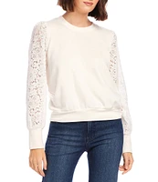 Karen Kane Crew Neck Long Contrast Lace Sleeve Top