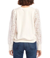 Karen Kane Crew Neck Long Contrast Lace Sleeve Top